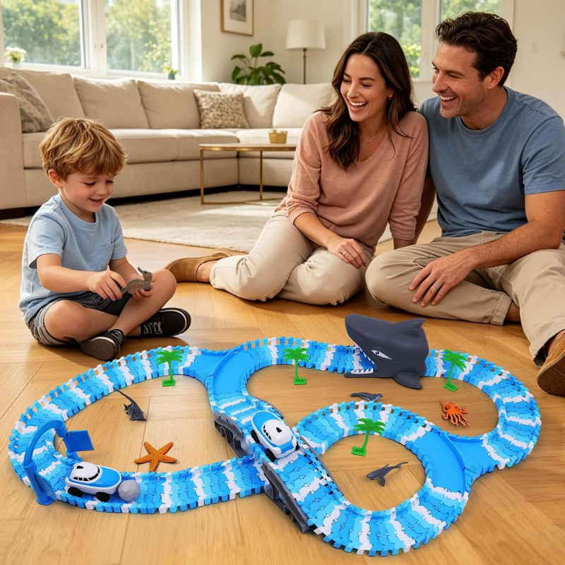 Ocean Theme Flexible Race Car Tracks for Kids