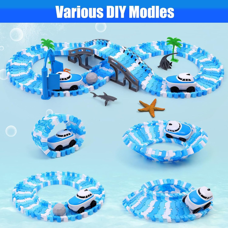 Ocean Theme Flexible Race Car Tracks for Kids