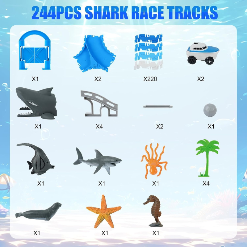 Ocean Theme Flexible Race Car Tracks for Kids