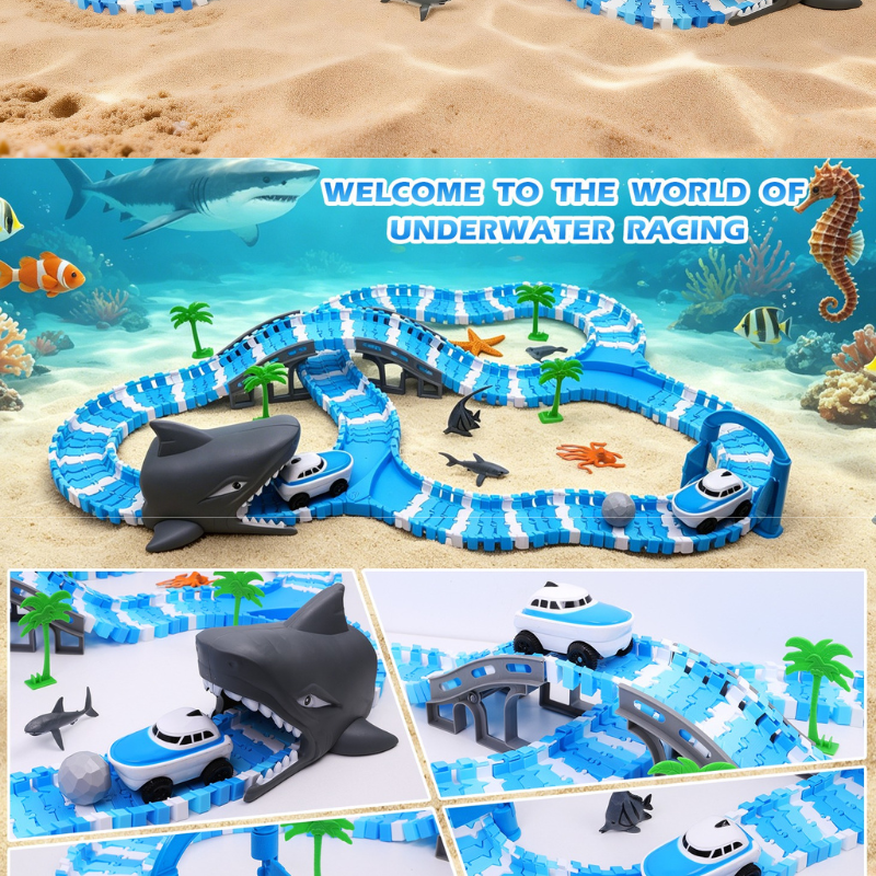 Ocean Theme Flexible Race Car Tracks for Kids