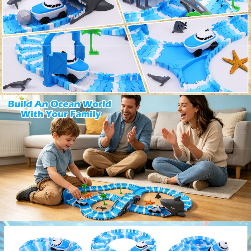 Ocean Theme Flexible Race Car Tracks for Kids