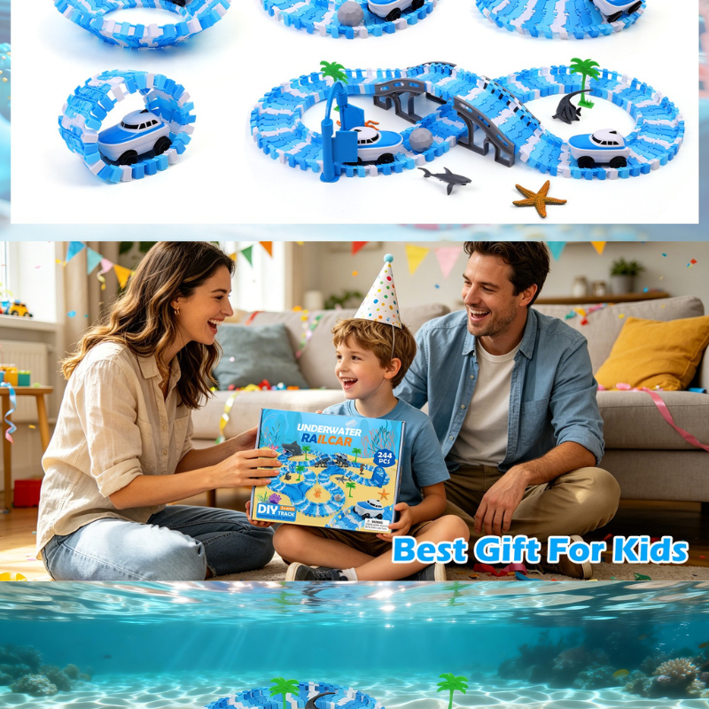 Ocean Theme Flexible Race Car Tracks for Kids