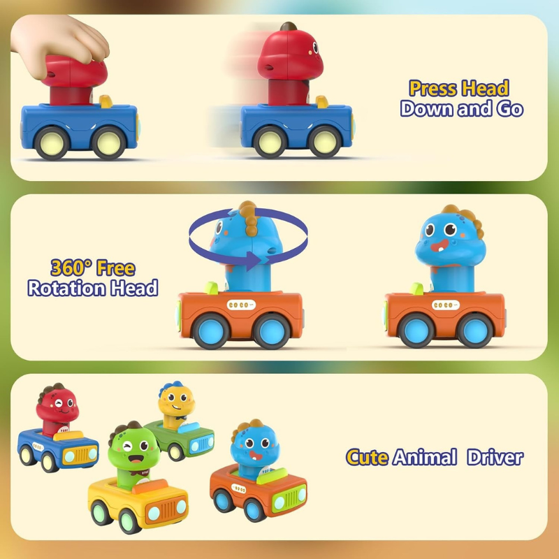 Press and Go Baby Animal Racing Car Toy for Toddlers 1-3