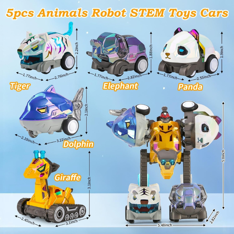 5-in-1 Transformer Pull Back Toy Cars for Ages 5-7