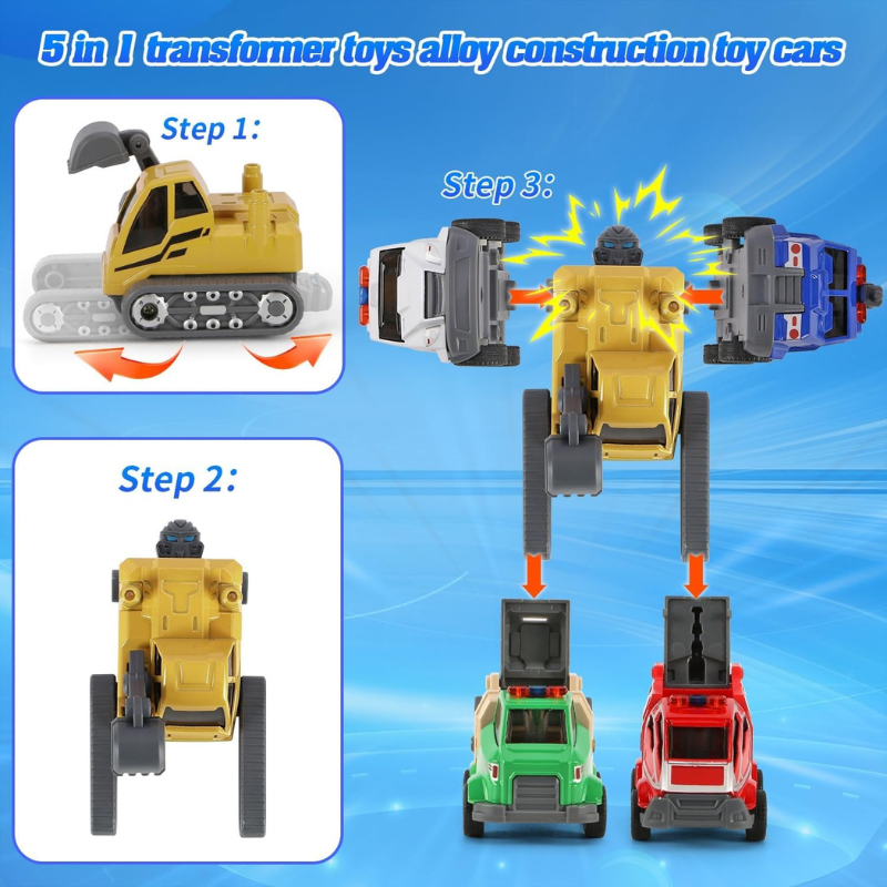 5-in-1 Transformer Pull Back Toy Cars for Ages 5-7