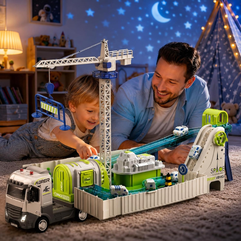 Space Explorer Truck Track Toy Playset for Kids Ages 3-8
