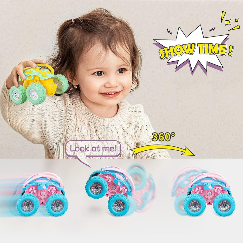 Pull Back Monster Truck Flip Stunt Car Toy for Girls Boys 2-6