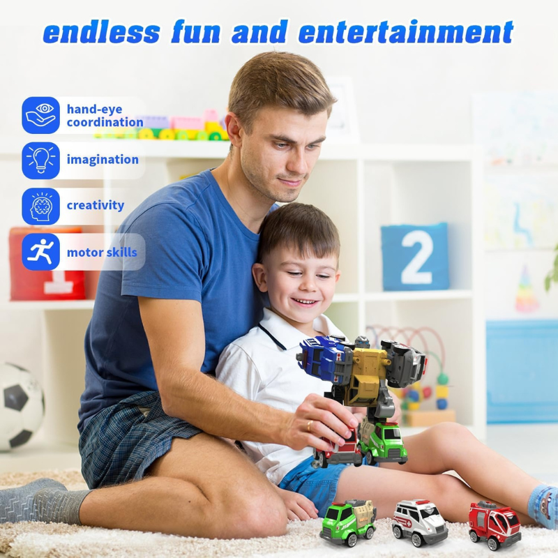 5-in-1 Transformer Pull Back Toy Cars for Ages 5-7