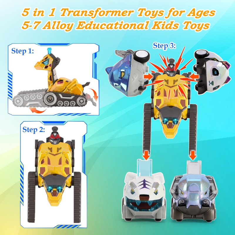 5-in-1 Transformer Pull Back Toy Cars for Ages 5-7