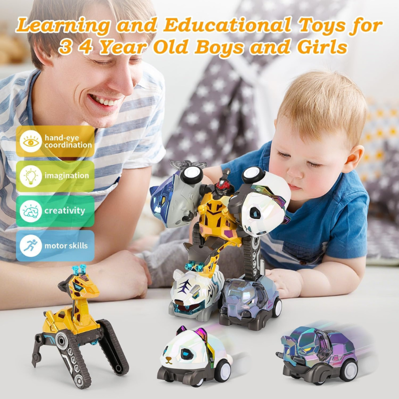 5-in-1 Transformer Pull Back Toy Cars for Ages 5-7