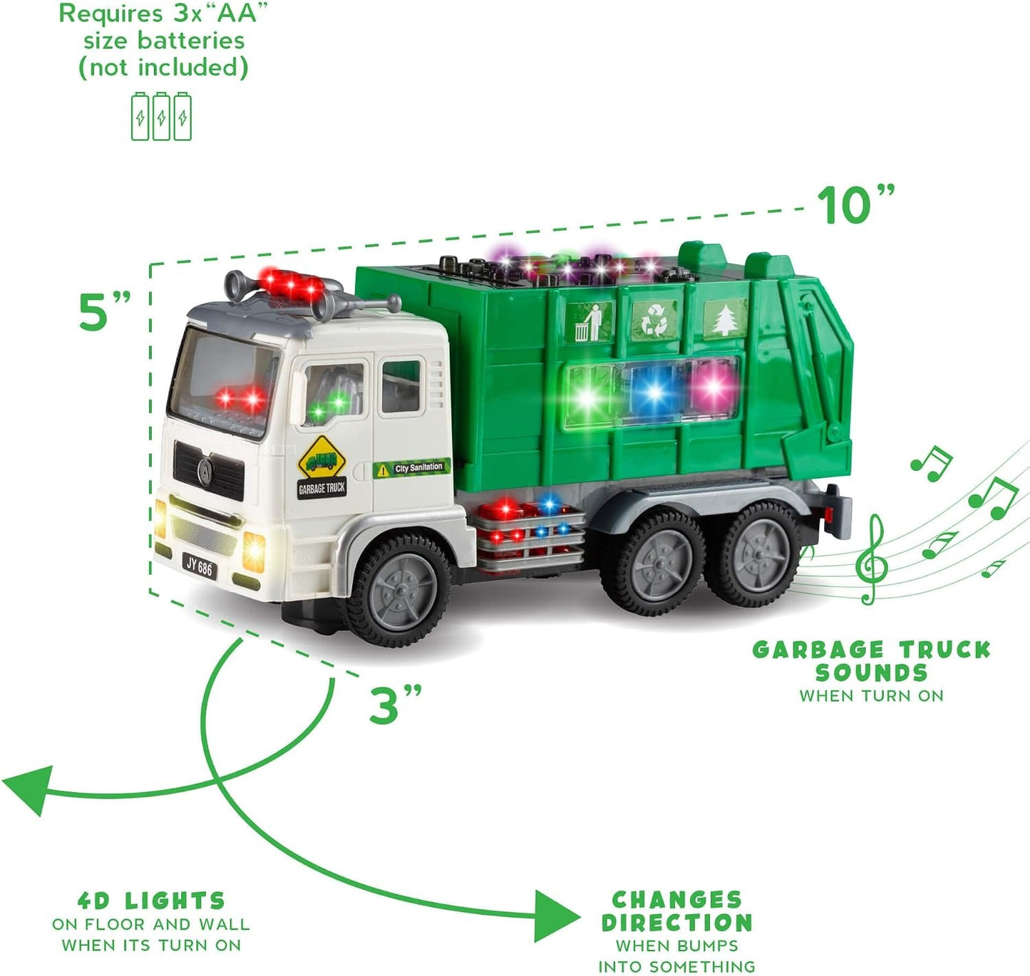 Toy Garbage Truck with 4D Lights & Sounds