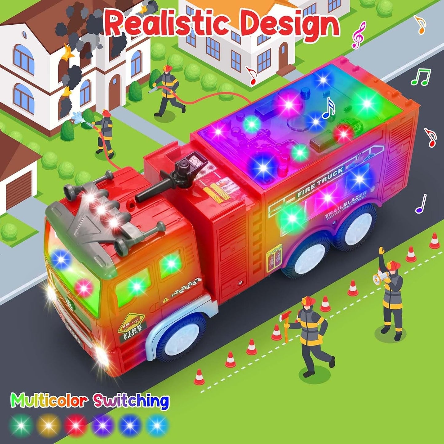 Fire Truck Toy with Music & 4D LED Lights