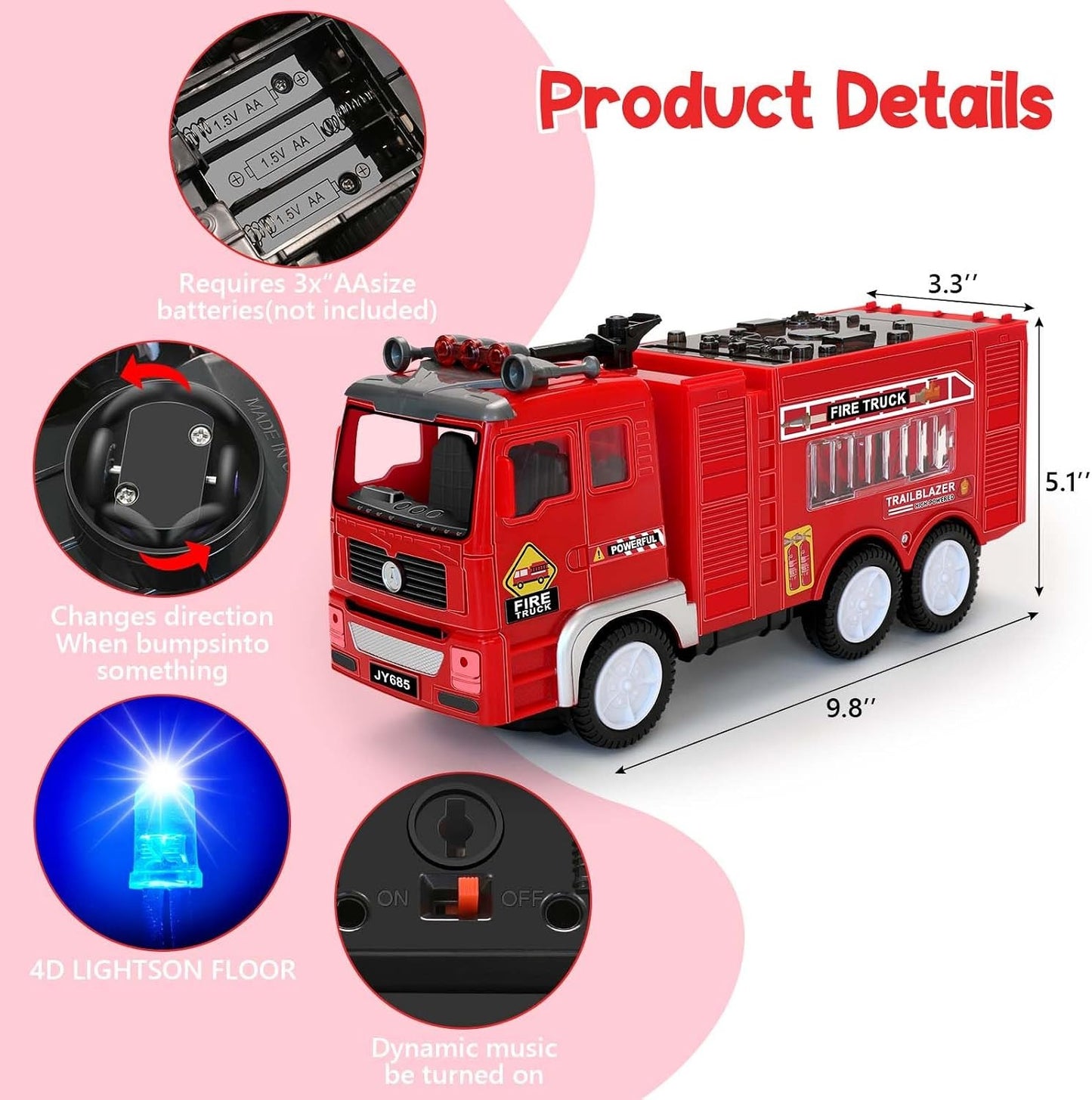 Fire Truck Toy with Music & 4D LED Lights